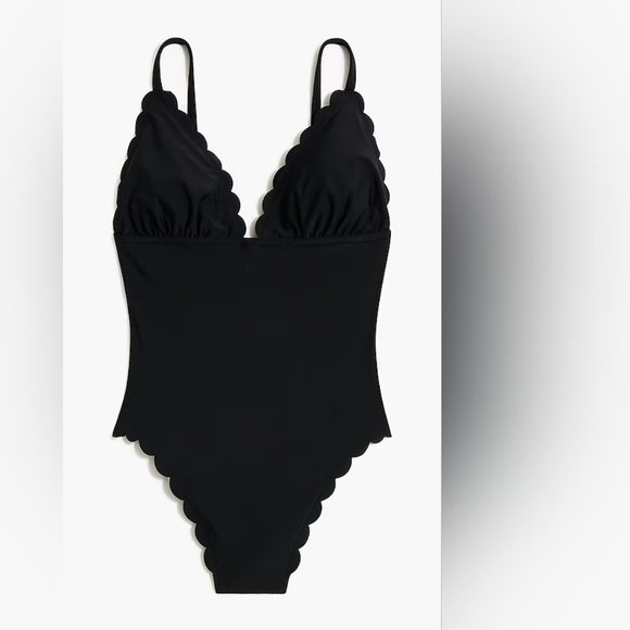 J.CREW Factory Scalloped One-Piece Swimsuit, S, Black, padded, lined, NWT - Picture 4 of 11